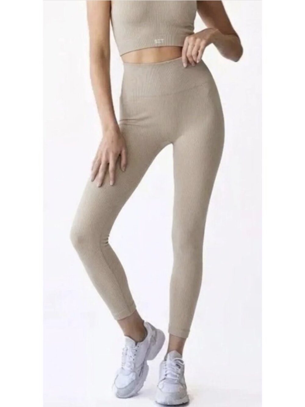 SET ACTIVE X OUAI Sculptflex Seamless Leggings Medium Mercer Street Tan Gym